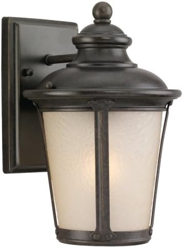 Sea Gull Lighting 88240-780 Outdoor Sconce with Etched Hammered with Light Amber Glass Shades, Burled Iron Finish