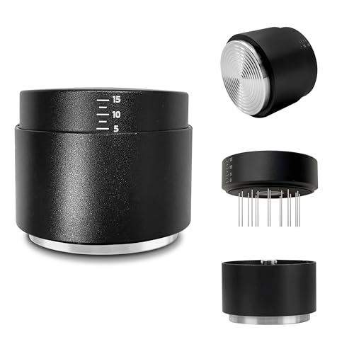 JUELICH Distribuidor de Café 3-en-1 y Tamper con Herramienta WDT – Set de Distribución de Café Ajustable – Accesorios Profesionales Espresso para Portafiltros 53mm (53mm)