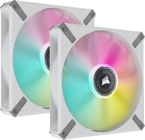 Image of CORSAIR ML140 RGB Elite, 140mm Magnetic Levitation RGB Fan with AirGuide, 2-Pack with Lighting Node CORE - White Frame