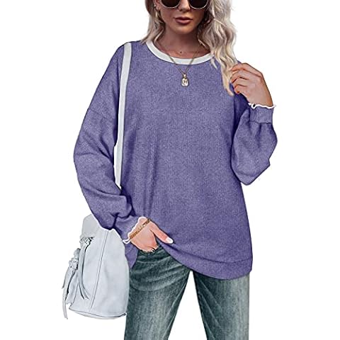 Aokosor Sweatshirts for Women Long Sleeve Ladies Tunic Tops Purple Size 14-16 Cover