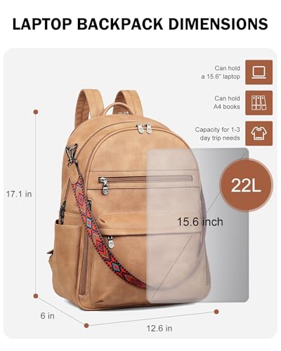 Image of FADEON 15.6 Inch Laptop Backpack Purse for Women, Large Capacity | Vegan Leather Backpack with Padded Straps, Laptop & iPad Slots Fits 13 inch, 14 inch & 15.6 inch, Roomy for Daily, Work & Travel