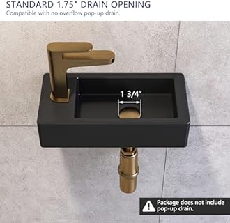 Small Bathroom Sink DeerValley, 15"x7" Mini Rectangle Wall Mount Vessel Sink for Bathroom Powder Room Cloakroom, Floating Space Saving Design, Easy to Clean Matte Black Ceramic Wash Basin (Left Hand)