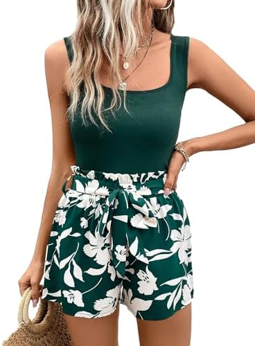 BEAUDRM Women's 2 Piece Solid Square Neck Pullover Tank Top and F...