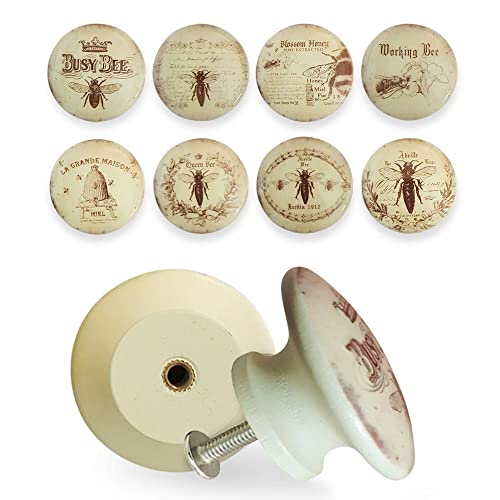 Retro Kitchen Cabinet Knobs, Honey Bee Drawer Pulls, Rustic Brown & Beige Cabinet Handles, Vintage Brass & Wood Handle, Set Of 8 Dresser Knobs For Closet & Doors, Bathroom, Bedroom Or Drawer Knobs #TOP24
