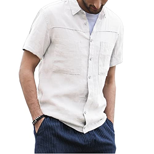 LVCBL Chemise d'été légère en lin à manches courtes pour homme, Blanc., XXL Cover