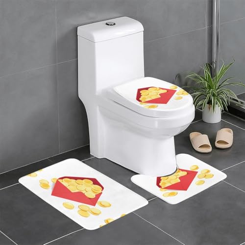 Tapis de bain antidérapant de qualité supérieure motif enveloppe rouge et or - 2