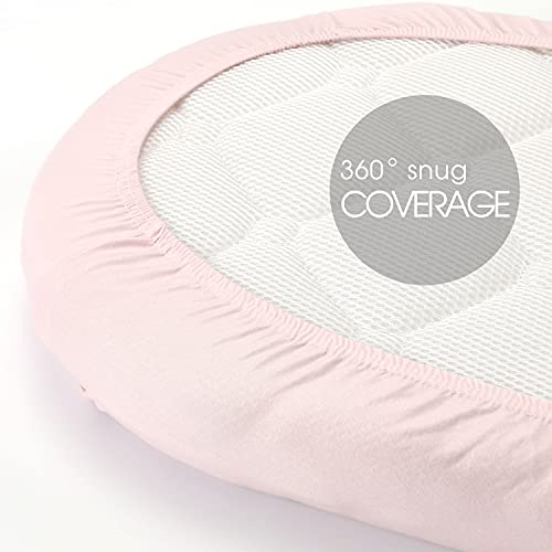 Image of GRSSDER Stretchy Ultra Soft Baby Fitted Bassinet Sheet Set 2 Pack, Universal Cradle Sheet Set for Rectangle, Oval, or Hourglass Bassinet Pad /Mattress,Pink Rose Bassinet Sheets for Girls