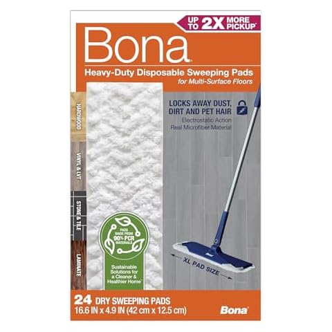 Bona Sweeping Pads for Multi-Surface Floors - 24 Refills - Heavy-Duty & Disposable Pads - XL Microfiber Pads Wipe Away Dust, Dirt, & Pet Hair Cover