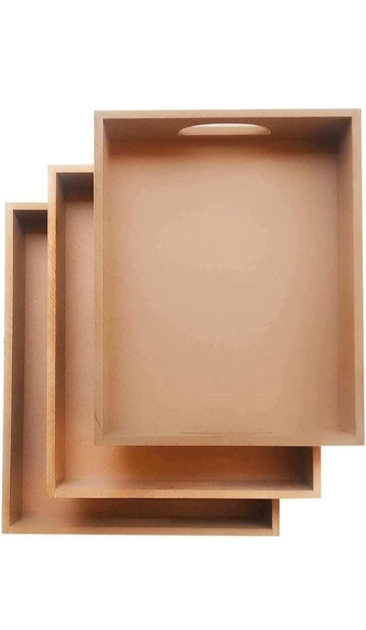MDF Trays for Craft Set of 3 | Unfinished MDF Tray Plain for Decoupage | MDF Trays for Art and Craft | 13x9 11x8 10x6 inch 7mm Thickness (MDF Trey 3 Set)-image-46
