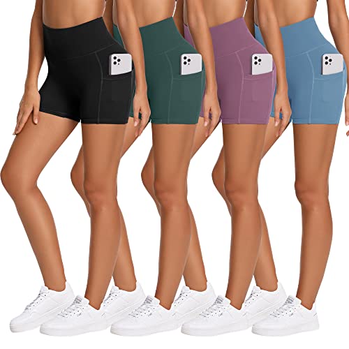 Campsnail 4 Pack Biker Shorts For Women High Waist - 5" Soft Summer Womens Shorts Spandex Workout Shorts For Running Athletic #TOP5