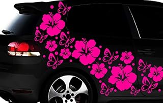 HR-WERBEDESIGN 108-częściowy zestaw naklejek samochodowych, hibiskus, kwiaty, motyle, hawaje, tatuaż ścienny l3p