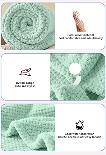 Maopaobeauty 2 Pack Microfiber Towel For Hair Drying, Super Absorbent Turbie Twist Hair Towels With Double Buttons, Hair Wrap Towels For Curly Hair, Hair Turbans For Wet Hair (Beige&Green) #TOP3