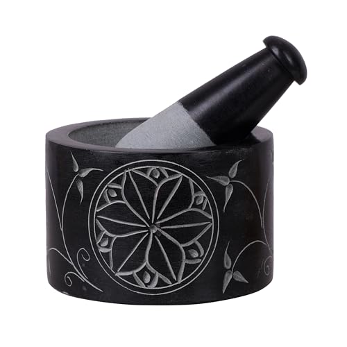 Divit Shilp Mortar and Pestle, Made of Heavy Duty Polished Hard Stone, Natural Stone Grinder for Spices, Pastes, Herbs, Seasoning etc. (Nirvana, Normal)