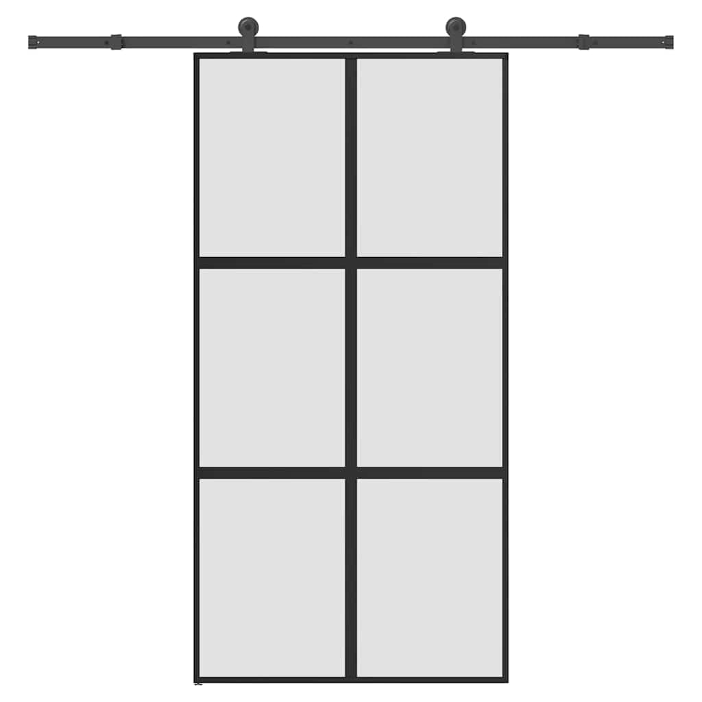 Drzwi przesuwne z okuciem 102,5 x 205 cm, szkło hartowane i aluminium matowe czarne, grubość szkła 5 mm, z szyną ślizgową, zajmująca mało miejsca przegroda do wejścia i mieszkania