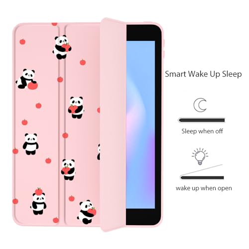 Coque iPad 5e/6e génération Apple Panda Rose - Étui transparent avec porte-crayon