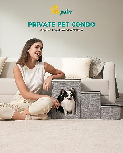 PETEPELA Faltbare Hundetreppe 3 Stufen Haustiertreppe für kleine Hunde mit Stauraum, 3 Schritte zu Couch