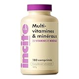 Incite Nutrition Multivitamines 180 Comprimés. Stock de 6 Mois. Formule Quotidienne avec 23 Vitamines & Minéraux. Favorise l’Immunité, l’Énergie & la Santé Osseuse. Adapté pour Vegans & Végétariens