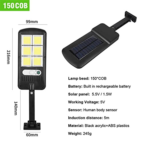 Luz de rua solar,lâmpada de rua do sensor solar,1Pack 3000W IP65 150 COB Luzes de parede de rua movi