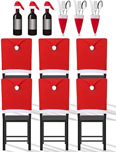 IEALODS 6 Pack Christmas Chair Back Covers Flannel Santa Hat Slipcovers Decoration Xmas Chair Back Slipcovers for Christmas Festive Home Dining Table Chairs Decor