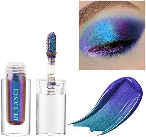 DE'LANCI Liquid Eyeshadow Purple, Highly Pigment Multi-chrome Shimmer Holographic Eye Makeup, Intense Multi-color Shifting Long-lasting No Creasing Glitter Eyeshadow, 1.6g (#05 GALAXY) - Galaxy