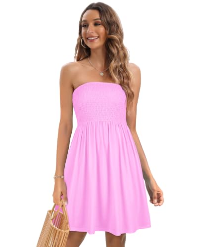 Image of Summer Dress for Women Beach Boho Strapless Cover Ups Off Shoulder Floral Sundresses
