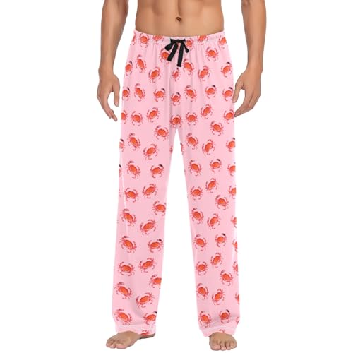 Mens Cotton Pajama Pants Sleep Lounge Pj Bottoms Sleepwear with Pockets Drawstring S Pink Background Crab2