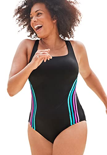 Swimsuits For All Women's Chlorine Resistant Strappy Crossback One Piece Swimsuit - 12, Multi (Plus