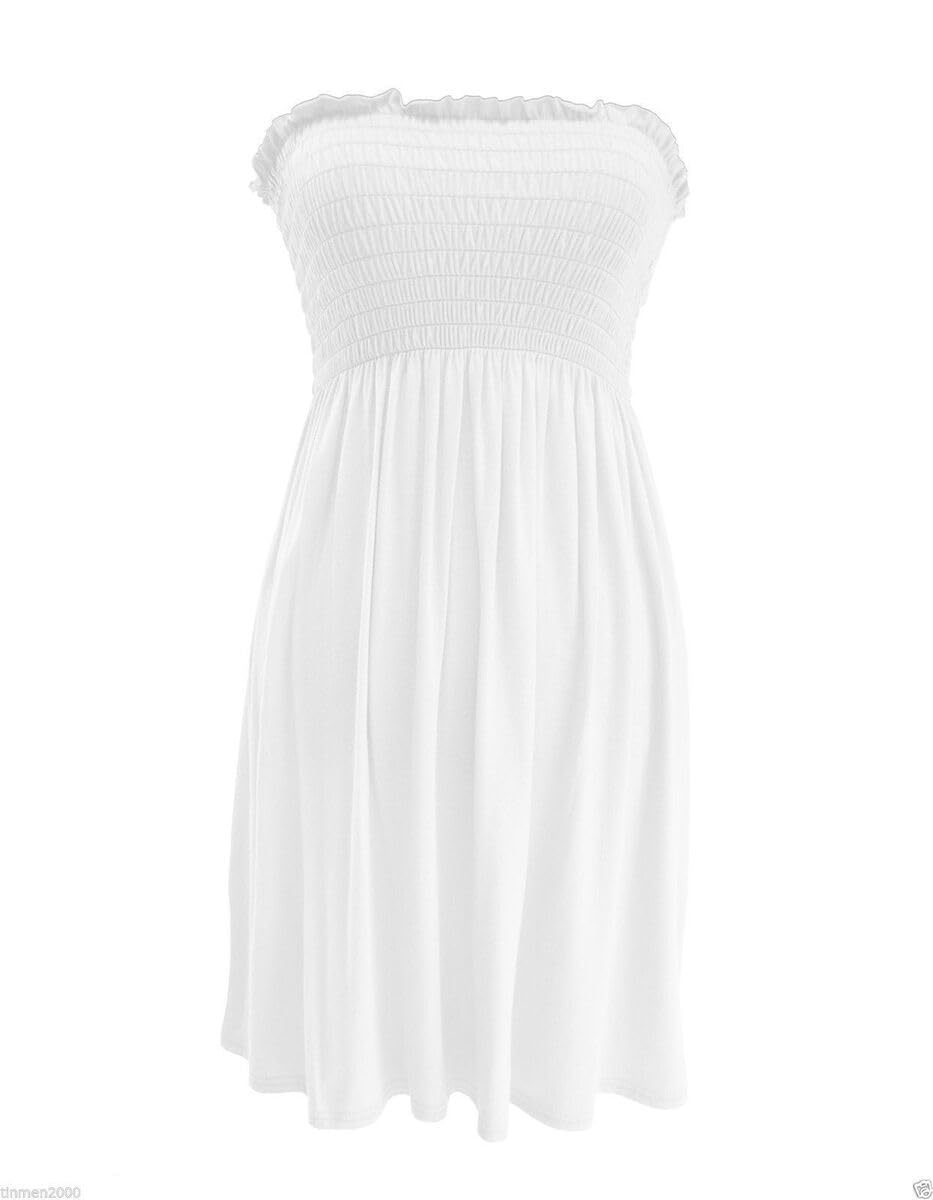 SXME MIGHT SAY Women's Off-Shoulder Sheering Top, Elasticated, Plain/Printed, Strapless Bandeau Boobtube Dress, Plus Size (UK, Numeric, 8, 26, Regular, Regular, XXXL (24-26), White)