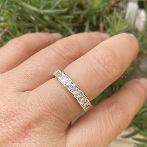 Yellow Gold Wedding Bands for Women Cz Rings for Women Princess Cut Engagement Full Eternity Size 5-104