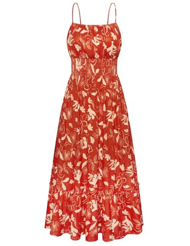 Image of GRACE KARIN Summer Dresses for Women 2026 Vacation,Smocked Floral Maxi Dress,Boho Beach Sundress with Pocket Fashion Clothing