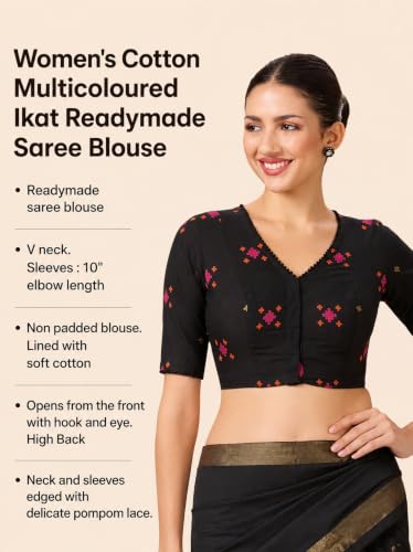 Image of Studio Shringaar Women's Cotton Multicoloured Ikat Readymade Saree Blouse with Underarm Sweat Pads (Pack of 14 Pads)