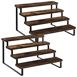 YINMIT Wooden Display Riser Stand, Tiered Perfume and Cologne Organizer Stand, 4 Tier Spice Rack Organizer, Rustic Display Shelf for Candles (4 Tier, 2 Pack)