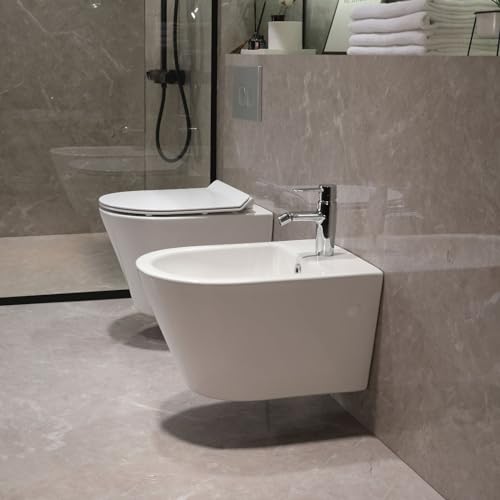 Hänge-Bidet mit Nano-Beschichtung - Wand-Bidet aus Keramik mit Hahnloch und Überlaufschutz - Dusche Hygienedusche WC für Intimreinigung - mit Befestigungssatz für Montage – Bild 7