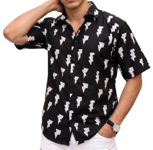 Image of BROWN CULTURE Men's Cotton Blend Printed Shirt with Spread Collared Neck Half Sleeves Oversized Straight Hem Length and Button Down Closure | Formal Shirts for Men
