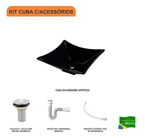 Kit Cuba L30 C/Válvula 1'' (2,6cm) + Sifão Pvc + Flexível, Compace, Preto