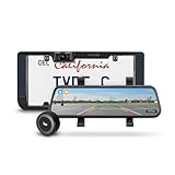 Type S Solar Powered Portable License Plate Frame Backup Camera with HD Monitor Built into Rear-View Mirror. Smart Wireless Button Control