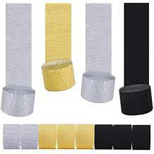 BEISHIDA 8 Rolls Black Gold Silver Crepe Paper Streamers for Graduation Birthday Newyear Party Decorations, DIY Craft Paper1.8 Inch x 82 Ft/Roll