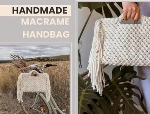 Sac à main en macramé blanc crème fait main avec pompons