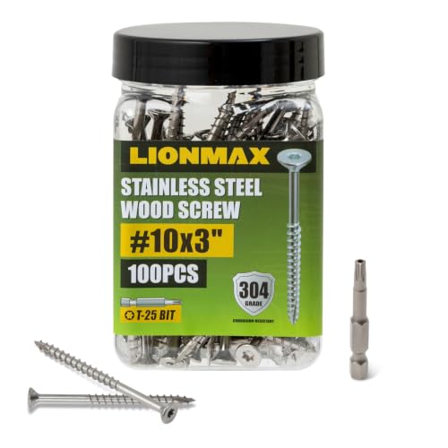 Image of LIONMAX #10x3 Inch 304 Stainless Steel Deck Screws, Wood Screws, 100PCS