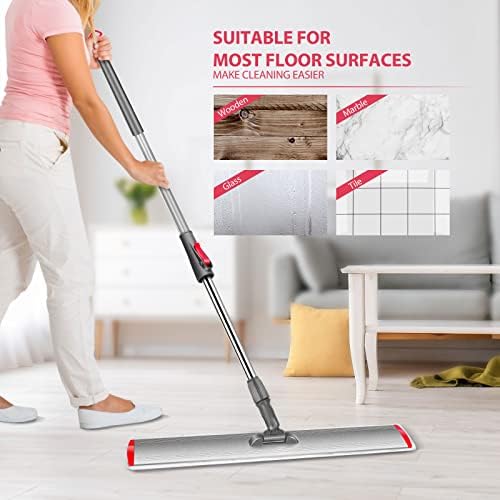 Myiosus Floor Mop, 60cm Professional Large Flat Mops for Laminate, Tile, Hardwood Floor Cleaning, Microfibre Dust Mop with 5 Reusable Pads & 137cm Long Handle and Aluminum Plate