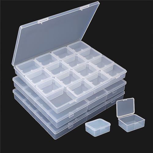 Image of Large Bead Storage Box - 48 Grids Clear Organizer, 3 Pack,Portable for Jewelry,Diamonds,Hardware,Craft Accessories Grid Plastic Box,Oil Painting Color Palette,Ring Earring Storage Box