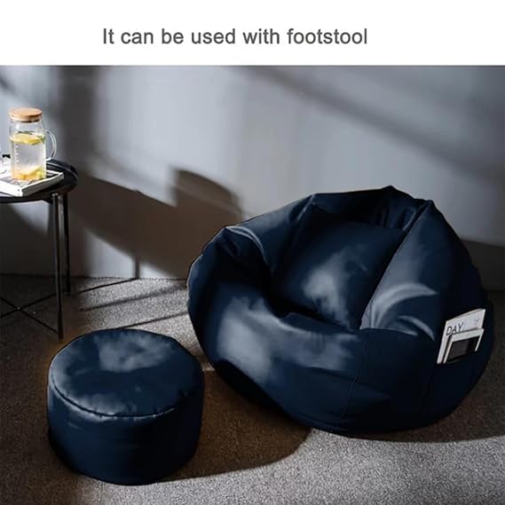 Image of IVIKA 3XL Bean Bag with Beans Filled | Gaming Chair | Premium Leatherette, Double Stitching | for Lounge & Bedroom | (3XL - Navy Blue)