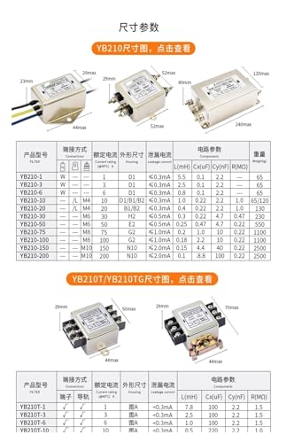 Perno de filtro monofásico YB210-50A contra interferencias eléctricas 220V 2