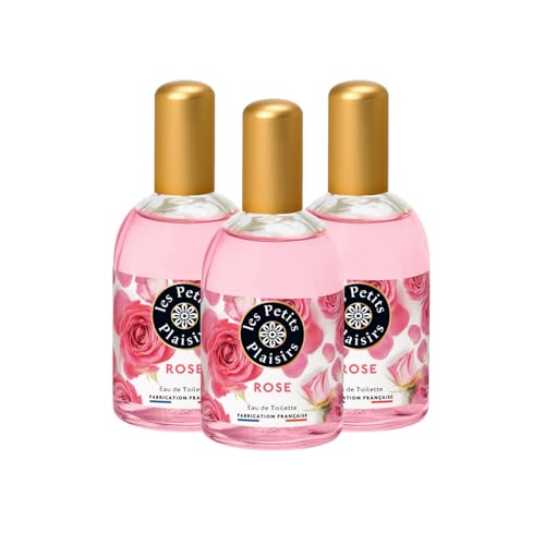 Les Petits Plaisirs - Lot de 3 - Eau de toilette Rose. Eau de toilette femme, Délicate & Florale. Coffret cadeau. Made in France. 110ml