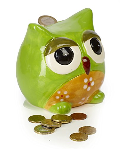 by-Bers Uhu Spardose, Handarbeit aus Keramik (Grün)