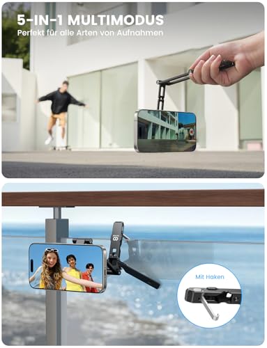 Lamicall 5-IN-1 Handy Stativ für MagSafe Handyständer - [Ultra Dünn] Faltebar Alu Mini Selfie Stick mit 1/4 Zoll Schraubenloch & Arca-Type, Magnetische Handyhalterung Adapter für iPhone 17 Pro Max Air 6