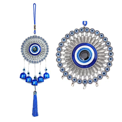 BWINKA Decoración colgante de mal de ojo azul, campanillas de viento de metal para decoración del hogar, jardín, regalo