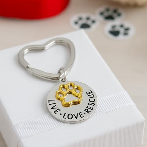 Infinity Collection Pet Rescue Keychain, Engraved Live, Love, Rescue Charm with Paw Print, Two-Tone Silver & Gold Accessories - Image 5