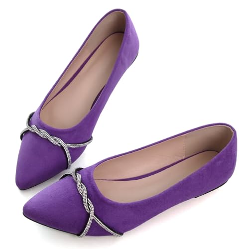 Image of TN TANGNEST Womens Casual Flats Chain Ballet Flats | Fashion Pointed Toe Rhinestone Flats, Comfort Slip On Dress Shoes for Business Work Office Wedding Party