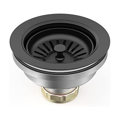 BOTEMY B9173 Kitchen Sink Drain Assembly 3-1/2 inch with Removable Sink Strainer Basket/Stopper 304 Stainless Steel (Matte Black) Cover